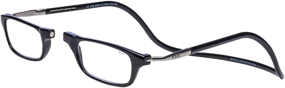 Clic Magnetic Reading Glasses, Computer Readers, Replaceable Lens, Original Long, (M-L, Black, 1.25 Magnification)