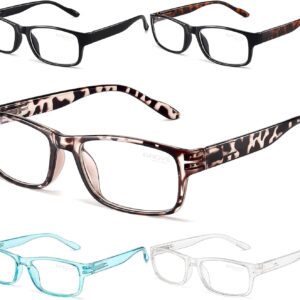 Gaoye 5-Pack Reading Glasses Blue Light Blocking,Spring Hinge Readers for Women Men Anti Glare Filter Lightweight Eyeglasses (#5-Pack Mix Color, 4.0)