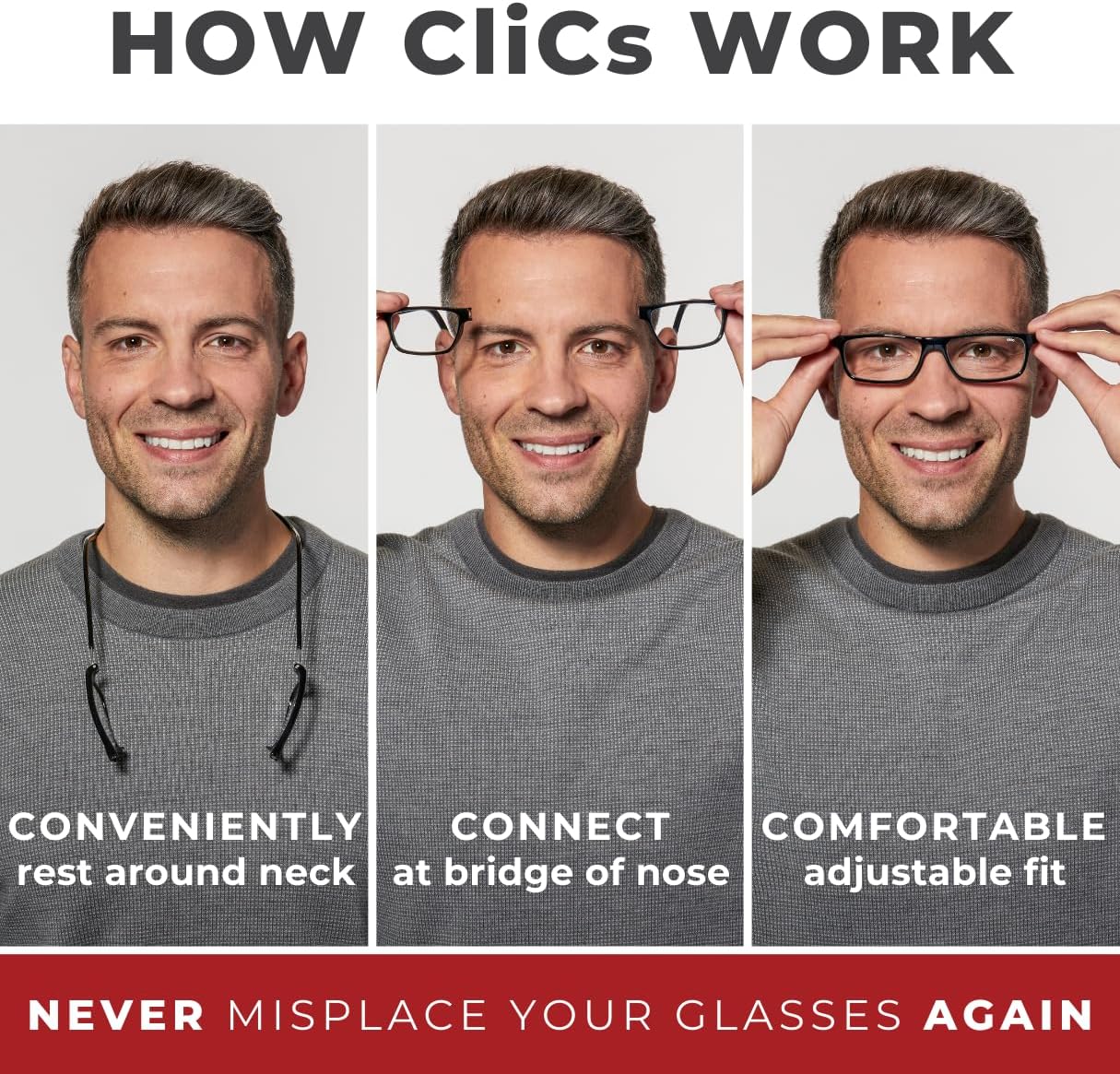 Clic Magnetic Reading Glasses, Computer Readers, Replaceable Lens, Original Long, (M-L, Black, 1.25 Magnification) - Image 2